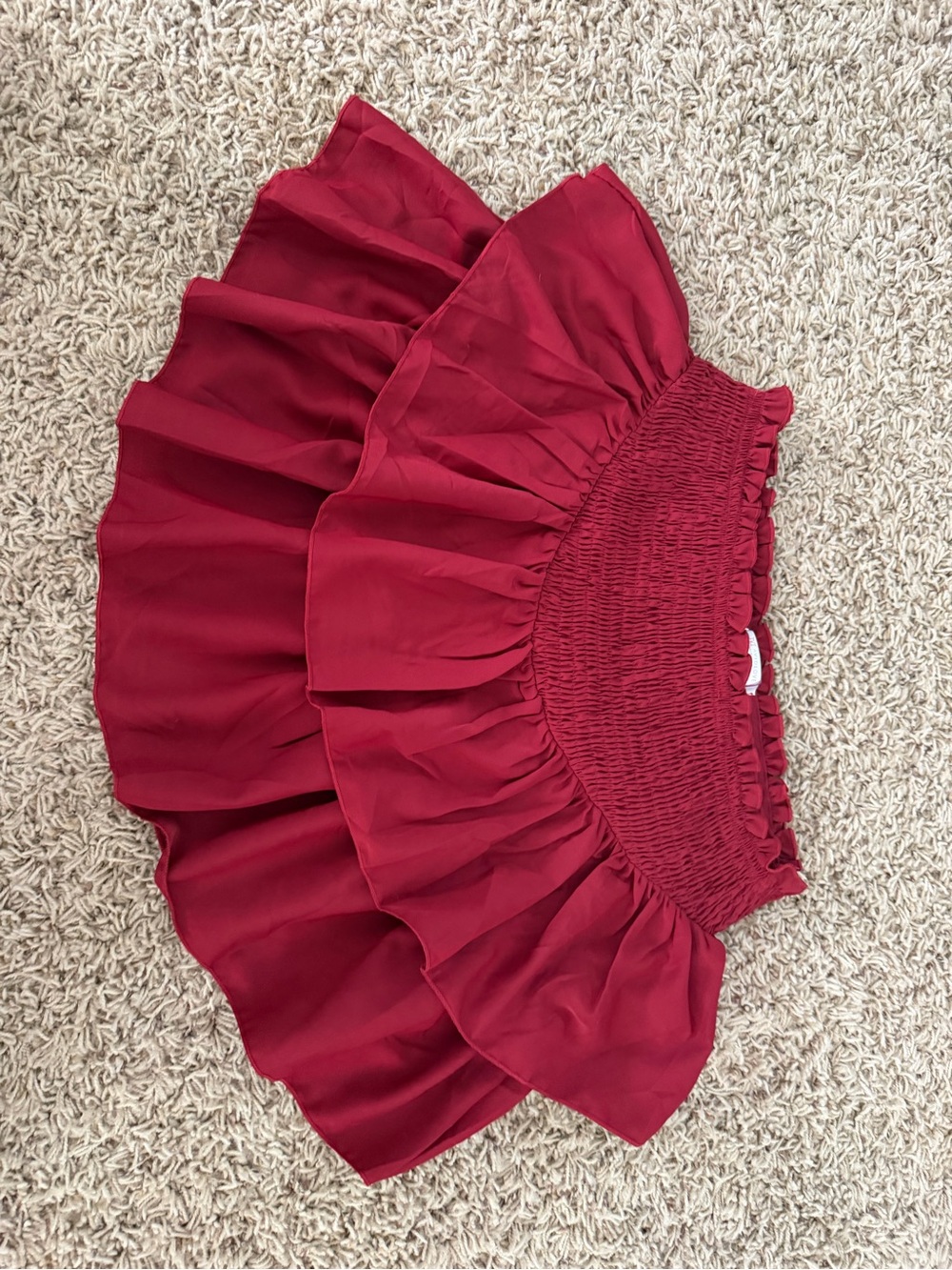 Smocked Red Ruffle Mini Skirt